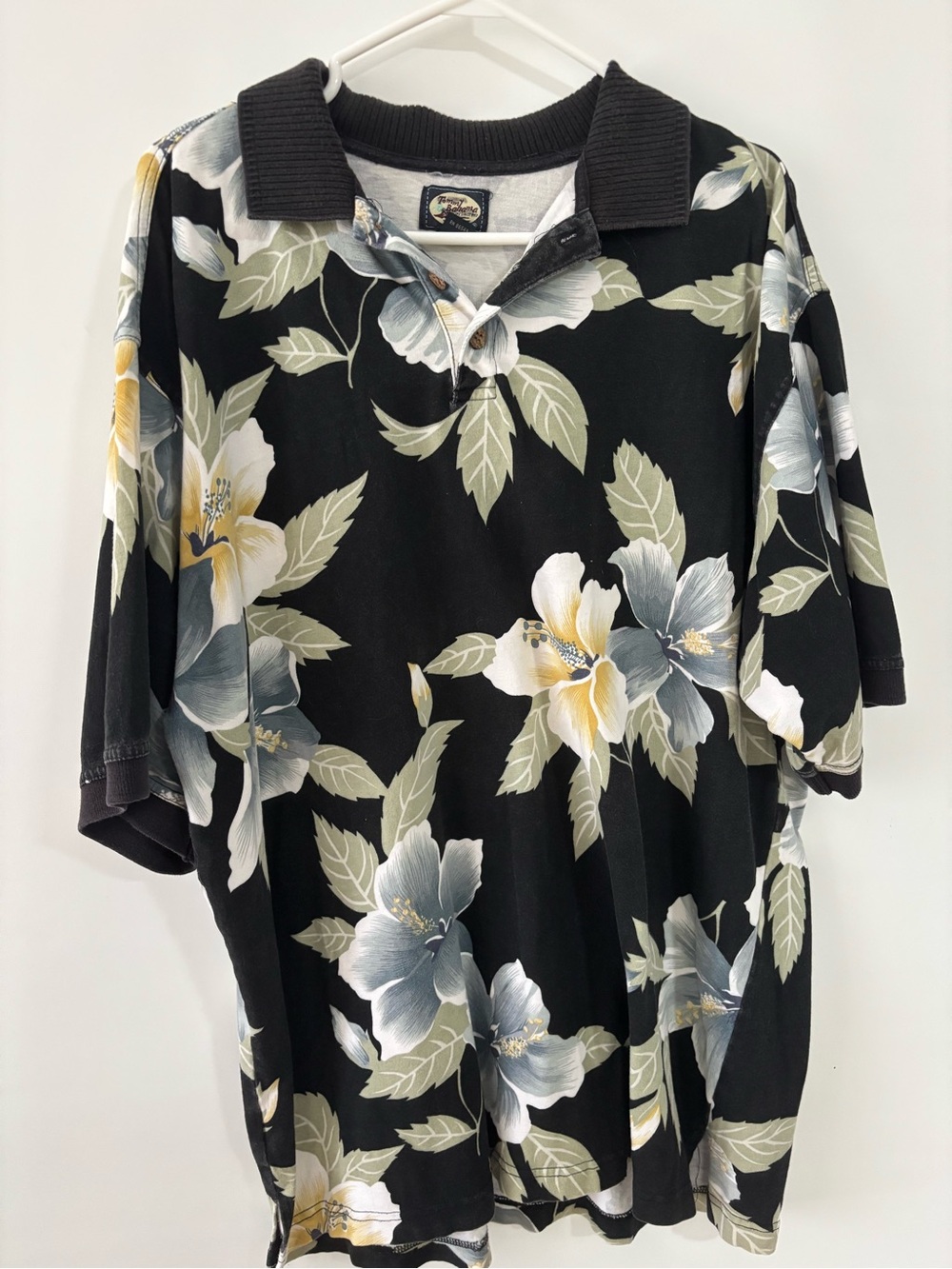 Men's Black Floral Polo Shirt oversized